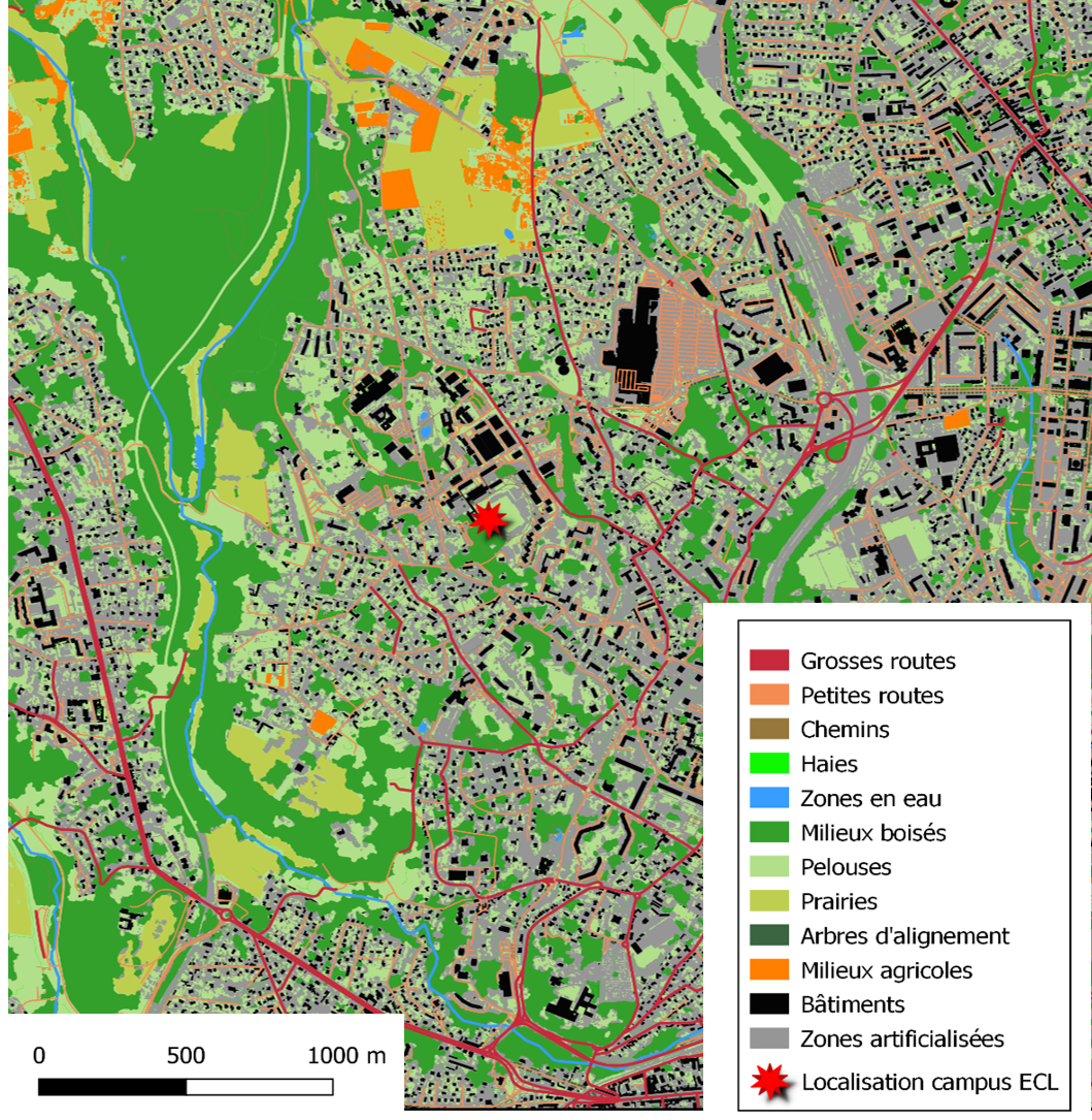 1ère étape : mode d'occupation du sol à proximité du campus - source: Etamine