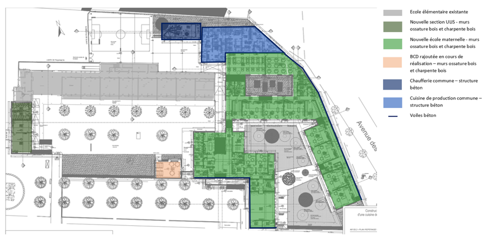 Plan masse avec repérage des différents espaces
Crédit : HB More Architectes - Etamine
